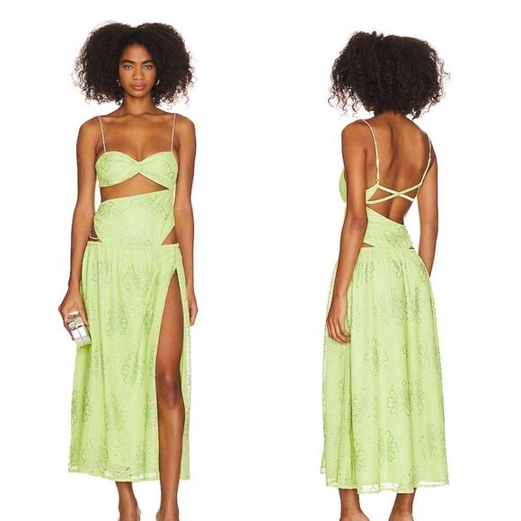 For Love And Lemons Dresses & Skirts - For Love And Lemons Anna 2 Piece Bodysuit Skirt Maxi Dress Neon $348 NWT Sz M